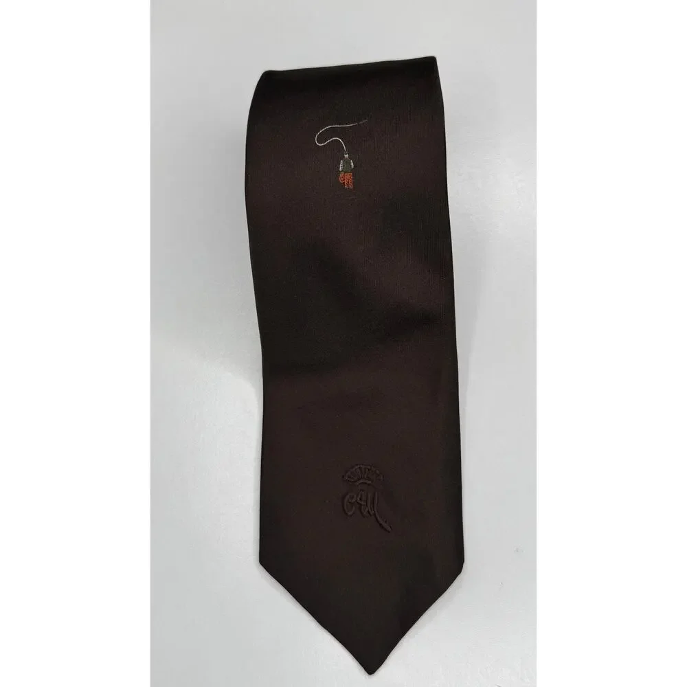 1950s Countess Mara Brown Silk Fisherman Novelty Tie Wide Necktie NWT